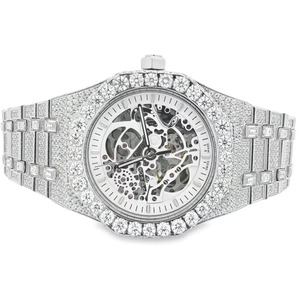 Reloj de lujo unisex de acero inoxidable con diamantes, caja tonneau, movimiento mecánico, esfera analógica, cierre desplegable, 44 mm - Product Image 1