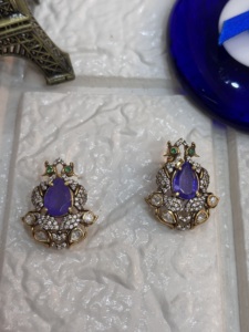 Vintage Luxury 22K Gold Plated <b>Silver</b> <b>Stud</b> Earrings with Flower Design for Women's Party & Religious Occasions - Product Image 3