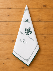 Essuie-tout de cuisine en coton imprimé Paris |   Essuie-mains de cuisine vintage français à motif Fleur-de-Lys |   Serviette de cuisine décorative verte et blanche - Product Image 4