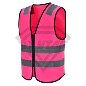 Gilet de sécurité rose premium en polyester avec bandes réfléchissantes, plusieurs poches, haute visibilité, antibactérien, certifié Oeko-Tex, vêtements de travail - Product Image 5