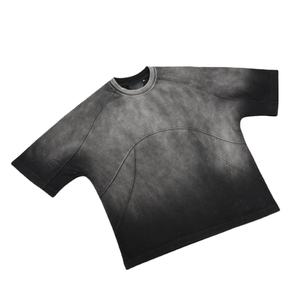 Camiseta de Algodón Grueso con Cuello Redondo, Estilo Vintage, Desgastada, Decolorada al Sol, Lavada al Ácido, para Hombre - Product Image 1