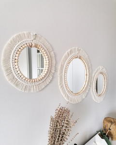 Miroir mural rond en macramé bohème de 16 pouces, fait à la main en corde de coton, décoration murale suspendue pour chambre à coucher, salon, décoration de la maison - Product Image 3