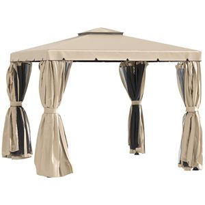Gazebo da Esterno Khaki 3x3 Metri con Tetto a Doppia Ventilazione, Zanzariere e Tende, Impermeabile, con Pali in Metallo per Ville, Cortili, Parchi, Hotel - Product Image 1