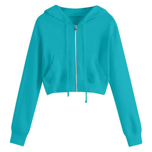 Solid Color Cropped Zip Up Hoodie <b>for</b> <b>Women</b> <b>Long</b> Sleeve Crop Top Short Pullover Sweatshirt <b>Hoodies</b> <b>For</b> Sale Breathable - Product Image 1