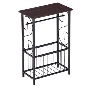 Dark Brown Multifunctional RT <b>Sofa</b> <b>Side</b> <b>Table</b> with Tissue Magazine Rack End <b>Table</b> <b>for</b> Bathroom or Interior Wine Rack Included - Product Image 4