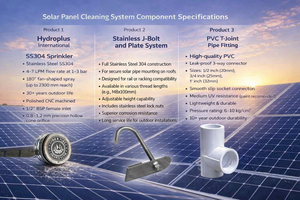 HYDROPLUS INTERNATIONAL Kit de nettoyage commercial pour panneaux solaires avec buse de lavage à jet, boulon en J réglable en acier inoxydable SS304 et connecteur en T en PVC pour toiture - Product Image 2