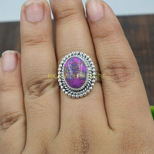 Bague en cuivre violet et turquoise, bague en argent sterling 925, bague statement, bague au design artisanal, bague avec pierres précieuses, bijoux en turquoise, cadeau - Product Image 2
