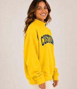 Custom Women's Vintage Cotton Print Oversized MockNeck Sweatshirt Casual Pullover with letter Embroidery - Product Image 2