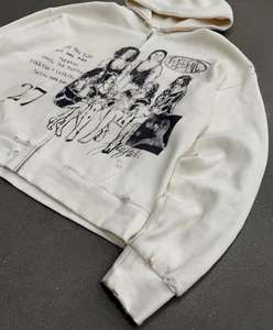 Custom Men Cropped Full Zip Hoodie Artistic Sketch Graphic Print Minimal Line Artwork Premium Streetwear Oversized Hoodies - Product Image 3