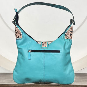 Premium Turquoise Tooled Cowhide Leather Hobo Handbags Women Fashionable Shoulder Evening Purse Vintage Boho Style Everyday Bags - Product Image 6