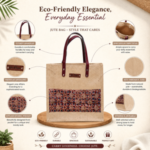 Luxury Floral Print <b>Jute</b> Tote <b>Bag</b> with Leather Handles Reusable Eco Friendly <b>Shopping</b> Handbag for Women Travel Gift Use Daily - Product Image 5