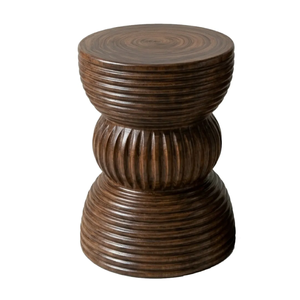 Contemporary <b>Rustic</b> Solid Suar Wood <b>Side</b> <b>Table</b> Sculptural Ribbed Accent <b>Table</b> Handmade Durable Dark Walnut Finish - Product Image 1