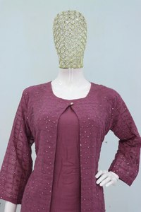 Ensemble Salwar en coton violet avec veste brodée, tenue décontractée et élégante pour femme, coupe classique, toutes saisons, style indien pakistanais - Product Image 2