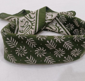 Wholesale 53x53cm 100% Soft Cotton Hand Block Print Bandana <b>Scarf</b> Green <b>Square</b> Floral Head Wrap Breathable Durable Spring Summer - Product Image 4