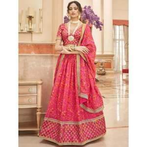 Conjunto de Lehenga Choli de Organza Bordada para Mujer Talla Grande en un Rosa Maravilloso - Product Image 4