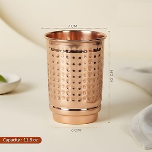 Customizable Handmade <b>Copper</b> Drinking Glass Traditional Indian Style Hammered Design Health Benefits Water Tumbler - Product Image 2