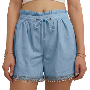 Shorts en lin écologiques pour femmes, respirants, à séchage rapide, décontractés, tissés, unis, taille haute, avec franges, vêtements d'été durables - Product Image 6