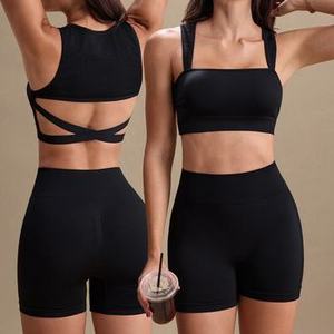 2 Piece Set Breathable Elastic Waist <b>Knee</b> Length Mid Waist Yoga Sets - Product Image 4