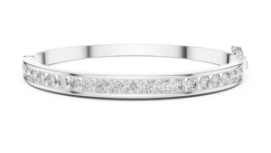 Round Cut Diamond Channel <b>Set</b> <b>Bangle</b> Bracelet in 14K White Gold, Hinged Diamond <b>Bangle</b>, Stackable Lab Grown Diamond Eternity Bra - Product Image 1