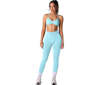 Conjunto de Yoga para Mujer, Bra Deportivo Resistente que Absorbe el Sudor, Leggings Largos, Elásticos en Cuatro Direcciones, Ligeros, de Nailon y Spandex - Product Image 1