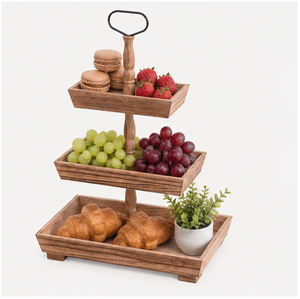 3 <b>Tiered</b> Serving Tray Rustic Wood <b>Cake</b> Stand Eco-Friendly Acacia Dessert Display Stand for Farmhouse Kitchen Decor Cupcake Stand - Product Image 6