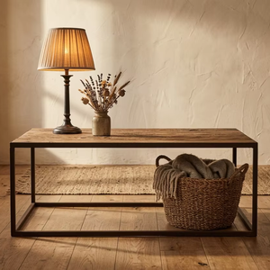 Mesa de Centro Tinez Ecológica, Moderna y Rústica, con Superficie de Madera y Estructura Metálica, Acabado Natural Envejecido, Mueble Resistente para Sala de Estar - Product Image 4