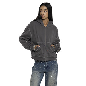 Sweat-shirt à capuche zippé intégral pour femme, léger, respirant, écologique, coupe-vent, en polaire, couleur unie, décontracté, avec poches, manches longues - Product Image 5