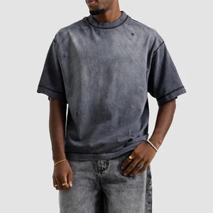 T-shirt vierge épais oversize effet vieilli personnalisé pour hommes, vente en gros, prix de gros - Product Image 2