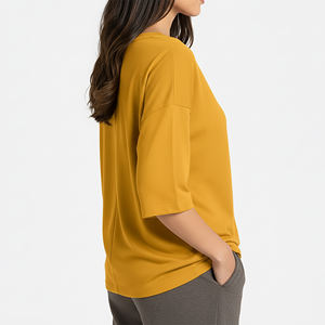 Camiseta Oversize de Algodón 100% para Mujer, 350 g/m², Cuello Redondo, Corte Holgado, Manga Corta, Color Liso, para Verano, Venta al por Mayor - Product Image 5