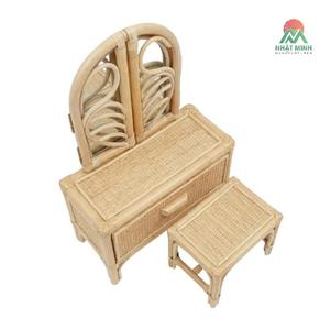 Nhat Minh Kids Rattan <b>Dressing</b> <b>Table</b> Set <b>With</b> Mirror And Stool Tropical Style Eco-Friendly Furniture - Product Image 1