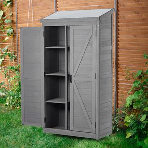 Armadio da Esterno Alto 68 Pollici con Tetto in Metallo, Casetta Porta Attrezzi da Giardino per Cortile e Patio, Costruzione in Legno Resistente - Product Image 5