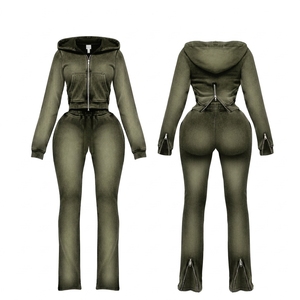 Conjunto de 2 Piezas de Sudadera con Capucha y Pantalones Deportivos para Mujer, Primavera 2025, Transpirable, Ligero, Personalizado, Lavado al Ácido, de Fabricantes de Ropa - Product Image 3