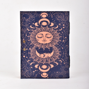 Celestial Sun Moon Leather Journal A5 Handmade <b>Lock</b> <b>Diary</b> Astrology Theme Vintage Writing Dairy Spiritual Gift Journal Premium - Product Image 3