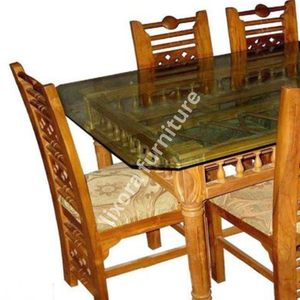 Luxury Handcrafted <b>Solid</b> <b>Wood</b> 6 Seater Dining <b>Table</b> Set Glass <b>Top</b> Ornate Traditional <b>solid</b> <b>wood</b> Finish - Product Image 4