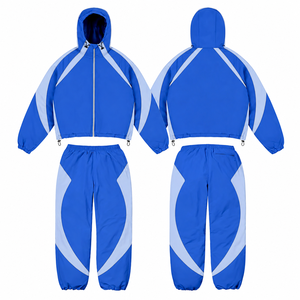 Unisex Custom Screen Printed 2 Piece <b>Trouser</b> <b>and</b> Hood <b>Jacket</b> Water Proof PU 100% Nylon Panels Work Windbreaker Tracksuit - Product Image 1