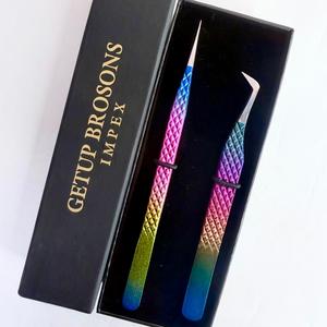 Pince à épiler pour cils Getup Brosons Impex, revêtement arc-en-ciel, acier inoxydable, pointe de précision, ensemble en boîte - Product Image 4