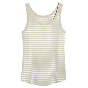 Camiseta sin mangas de punto a rayas para mujer, cuello redondo, informal, sin mangas, transpirable, longitud regular, gris claro con rayas blancas - Product Image 6