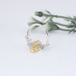 Bague pour femme en or blanc avec diamant jaune canari taille émeraude et diamants en forme de poire, classique, pour fiançailles et mariage, bijoux fins - Product Image 2