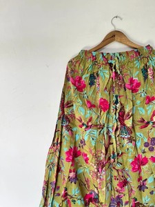 Hermosa Falda Estampada Hecha a Mano, Falda Maxi Boho de Algodón con Diseño de Pájaros - Product Image 3