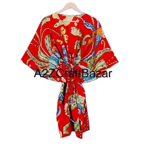 Vestido Kaftan Midi Ecológico 100% Algodón, Cómodo y Elegante, Estampado a Mano, Ropa Casual para Estar en Casa, Prenda India Auténtica - Product Image 1