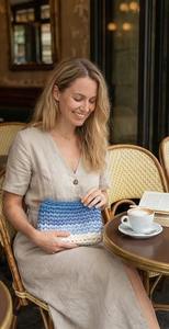 Mini Bolso de Cadena - Azul Degradado, Hecho a Mano, Étnico, Elegante, con Perlas, Dos Correas, Bolso de Hombro Boho, Tejido de Cordón de Algodón, Excelente Precio - Product Image 5