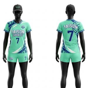 Uniforme de Voleibol para Mujer, Premium, GSM, Transpirable, de Malla de Poliéster, Diseño de Paneles en Naranja Coral y Verde Azulado, Logotipo Personalizado por Sublimación, Conjunto para Equipo - Product Image 6