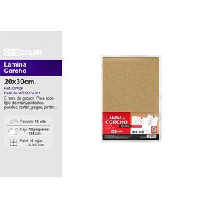 Foglio di Sughero Criscolor 20x30cm 3mm per Artigianato, Tagliare, Incollare e Dipingere - Product Image 1