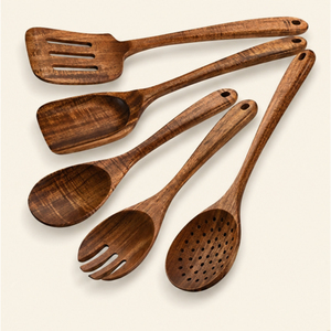 Juego de utensilios de cocina de madera de acacia premium, 5 piezas, cucharas de madera para cocinar, juego de utensilios de cocina antiadherentes con logotipo personalizado - Product Image 5