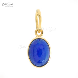Pendentif en opale bleue, cabochon rond 8x6 mm, bijou en argent sterling 925 plaqué or jaune, prix de gros - Product Image 1
