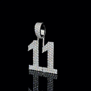 925 <b>Silver</b> Moissanite Number 11 Pendant Channel Setting Round Brilliant Cut Luxury Unisex Hip Hop Jewelry - Product Image 4