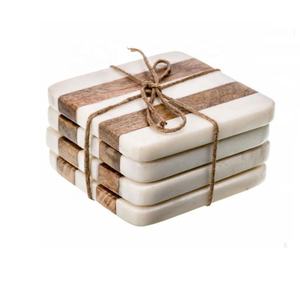 Ensemble de 4 sous-verres en marbre gris et bois d'acacia pour café, boisson, thé, pour table Dinig, sous-verre moderne pour la décoration de la maison - Product Image 5