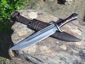 Couteau de chasse Bowie en acier au carbone, lame à pointe tombante, manche en bois, étui en cuir, bord droit, qualité industrielle, OEM - Product Image 2