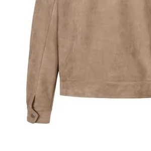 Men's Beige <b>Suede</b> <b>Jacket</b> Regular Fit Turn-down Collar Casual Autumn Wear Solid Color Button Decoration - Product Image 6