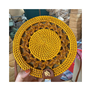 Pure Rattan <b>Bag</b> Natural <b>Wicker</b> Shoulder Purse Heavy Duty Round Woven Handbag Premium Quality Bulk Wholesale Factory Price - Product Image 1